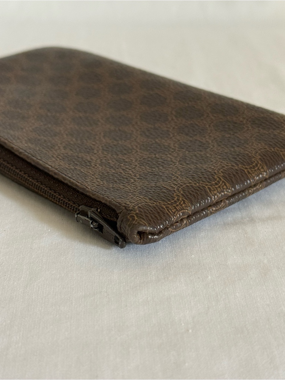 Celine Triomphe Canvas Coin Pouch Brown Logo Zip Clutch - Picture 4 of 8